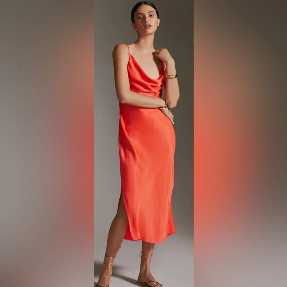NWT Anthropologie The Elyse Slip Midi Dress Red Size Medium